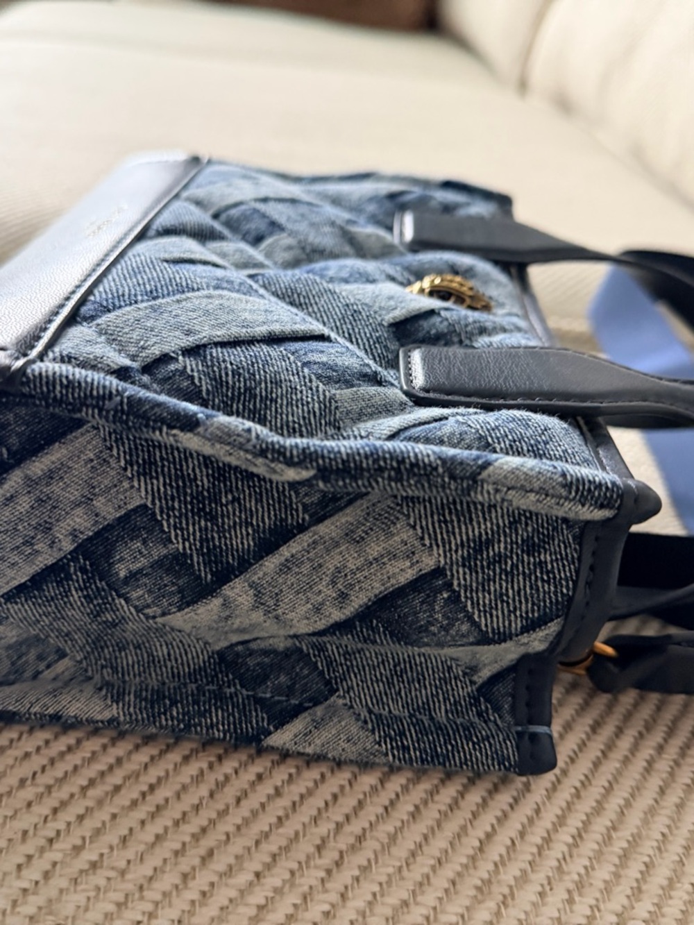 Kurt Geiger Blue Woven Denim Mini Satchel - Picture 5 of 7